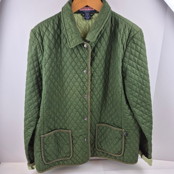 Vineyard Vines Jackets & Blazers - Vineyard Vines Olive Green Quilted Barn Chore Jacket‎ Women's XL Button Up Coat